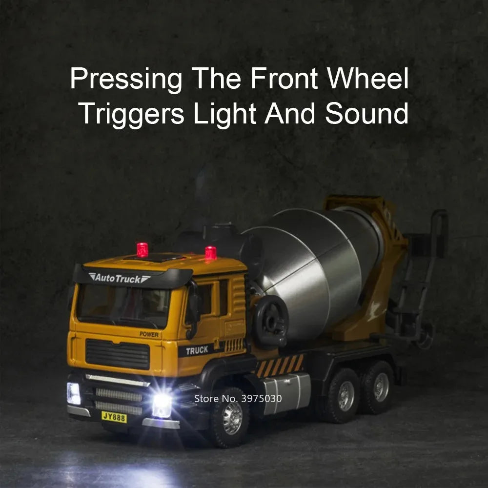 1:50 Scale Mixer Excavator Car Model Toy Simulation Sound Light Metal Die-cast Engineering Cement Transport Vehicles Gifts