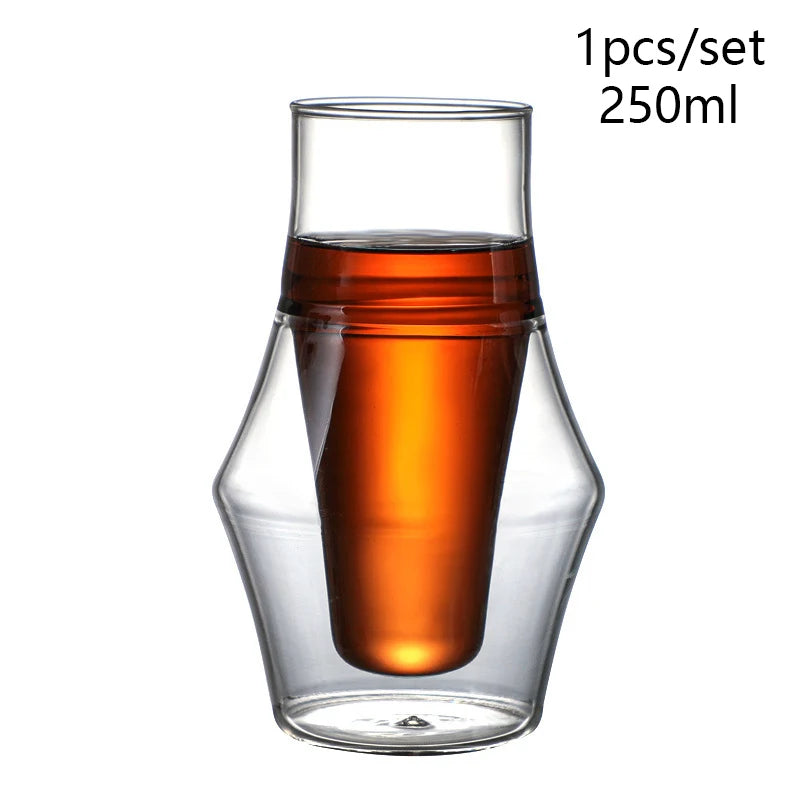 120/250/335ml Double-layer Glass Cup Hanging Ear Espresso Coffee Cup Anti-scalding Milk Brandy Wine Teacup Clear Mug Set