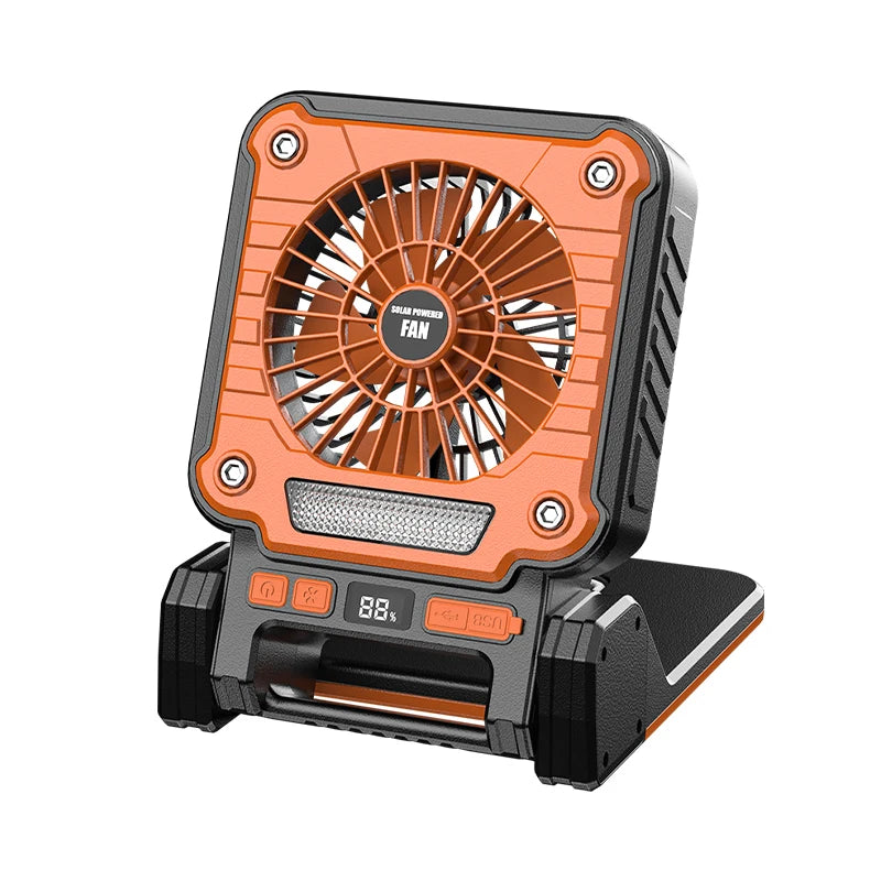 Outdoor Solar Rechargeable Camping Fan Light Foldable Tent Lantern with LED Light USB Portable