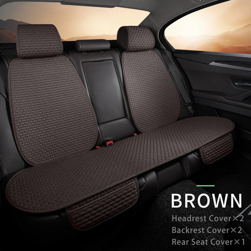 Karcle Car Seat Cover Full Set Front Rear Linen Car Cushion Breathable Universal Seat Pad Auto Protector Mat Interior Accessory