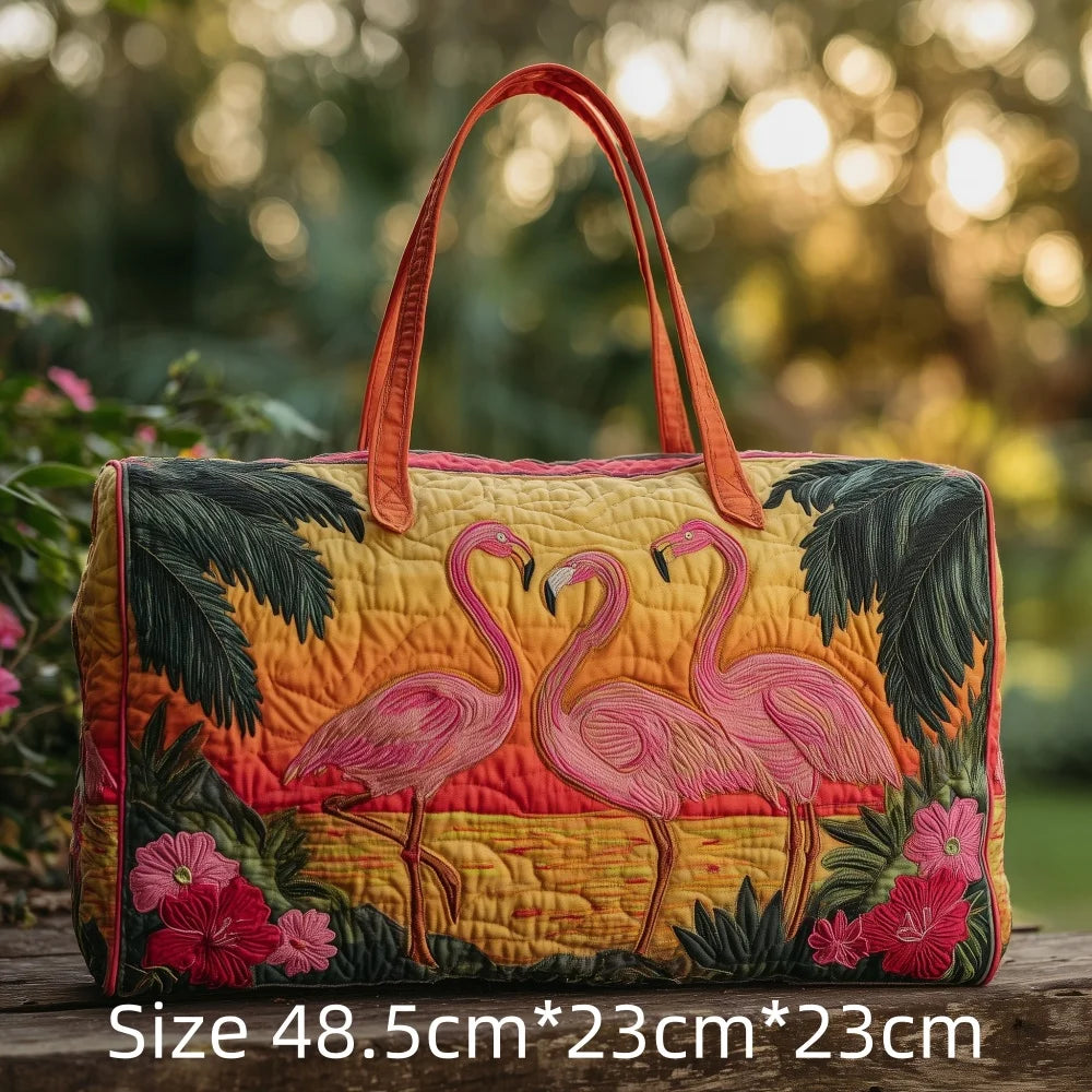 Hot Sale 3D Quilted Flamingo Bag Women Weekender Bag Tropical Palm Leaves Travel Tote Overnight Beach Vacation Carry On Bags