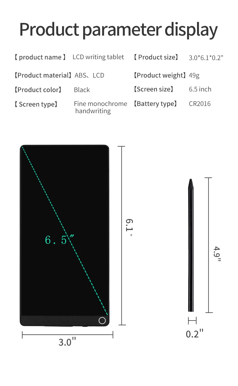 6.5inch Full Screen Superfine Handwriting Writing Blackboard Magic Tablet to Drawing Induction to Erase Single Sided Meeting Pad