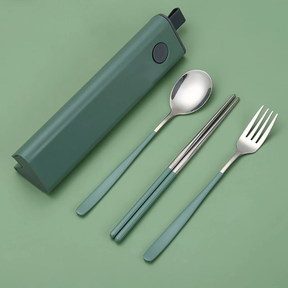 2/3Pcs Colorful Dinnerware Set 304 Stainless Steel Cutlery Set Kitchen Portable Tableware Set Chopsticks Fork Spoon Dinner Set