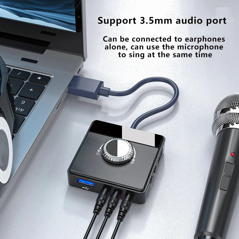 Portable USB External Sound Card 3 Ports To 3.5mm Jack Volume Adjustable Sound Card External Stereo Audio Adapter Driver-Free