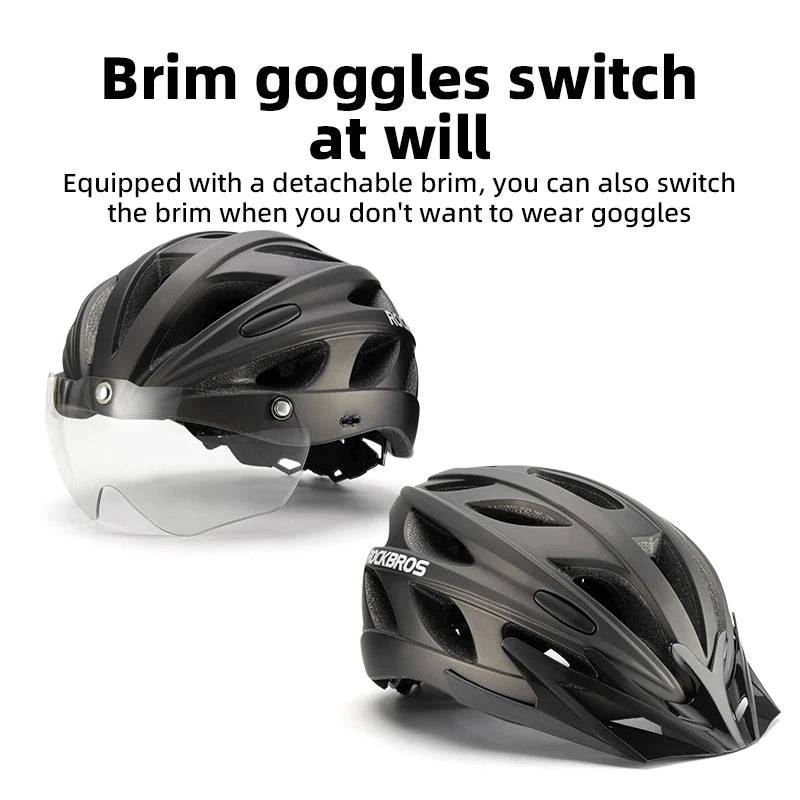 Bike Helmet with Photochromic Len Visor Wind-breaking Brim Bike Helmet Adult MTB Road Riding Cycling Helmet