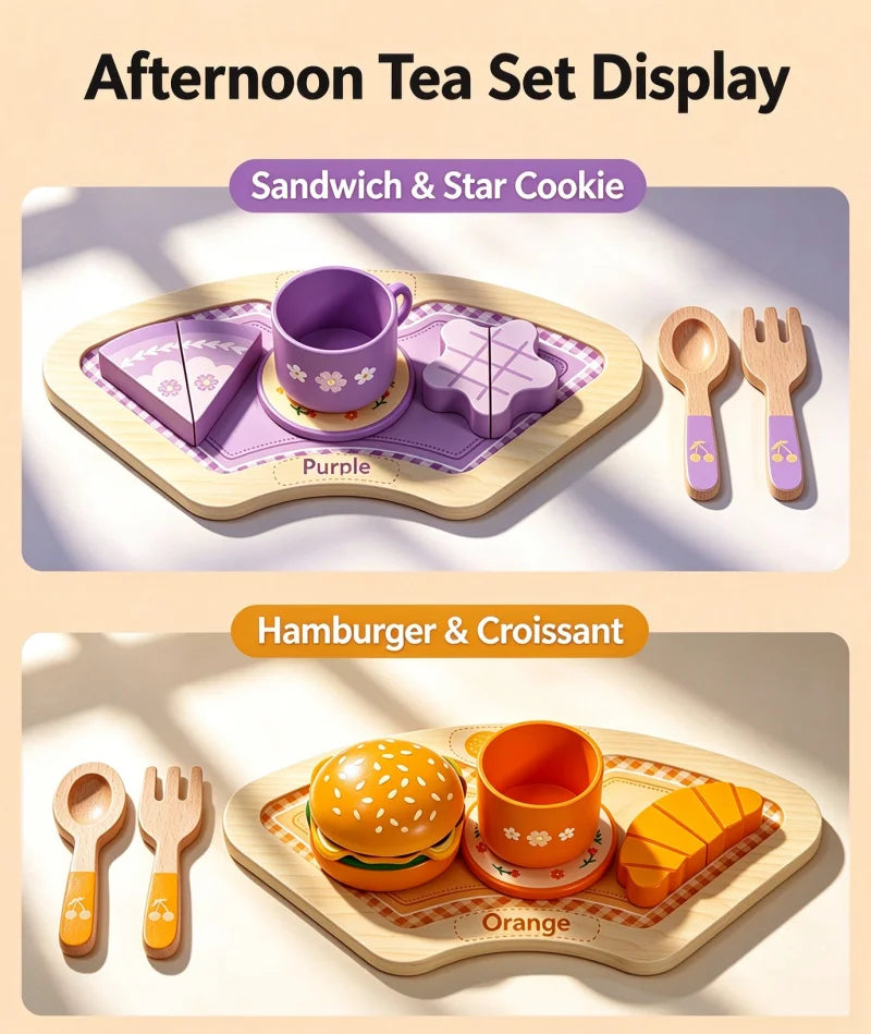 Wooden Tea Set Pretend Play Toy with Teapot and Teacups
