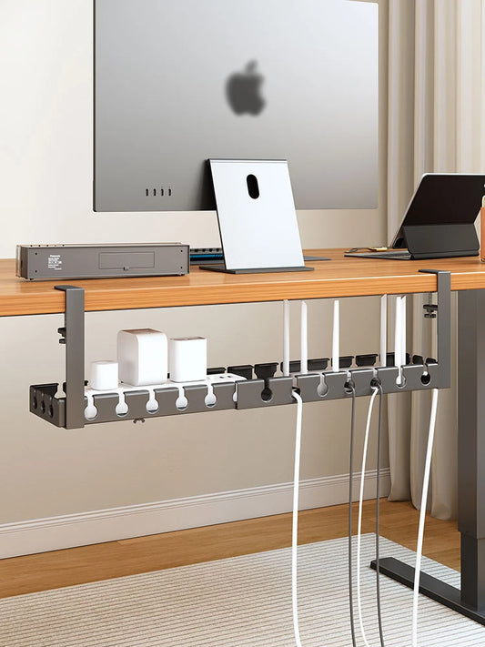 Under Desk Cable Management Tray, Extendable Sturdy Steel Under Desk Cord Hider Raceway,Power Strip Cord Holder Wire Management