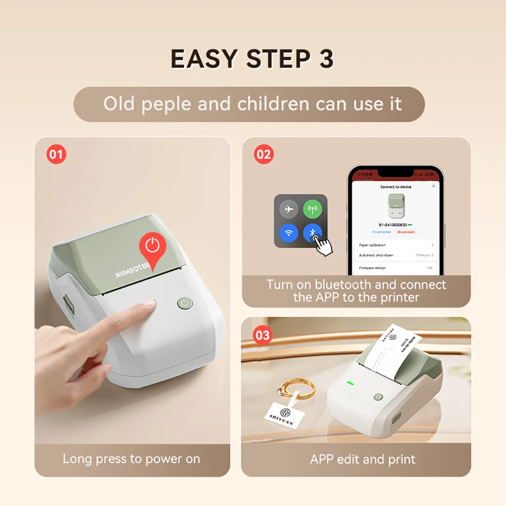 B1/B21 Jewelry Label Printer, Bluetooth Wireless Thermal Sticker Maker 20–50mm, Inkless Price Tag Label Machine for Necklace Ring Bracelet