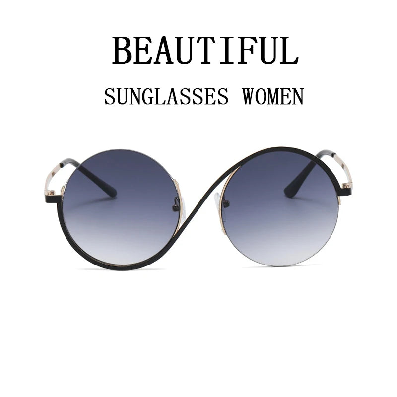 Round Sunglasses Women Rimless Blue Light Blocking Fashion Glasses