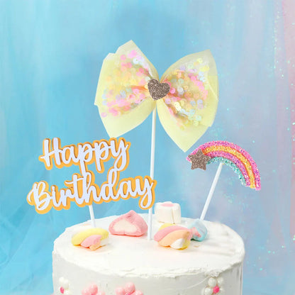 Happy Birthday Sequin Butterfly Cake Topper For Princess Girl Birthday Party Cake Decor Butterflies Wedding Party Decoration