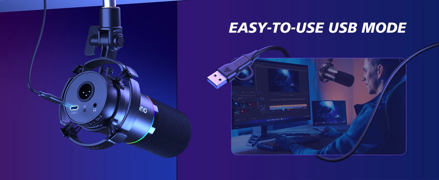 PD200XS Dynamic Microphone XLR/USB Dual mode Dynamic Mic Podcast Mic with Maonolink Software and Gain Knob for Recording