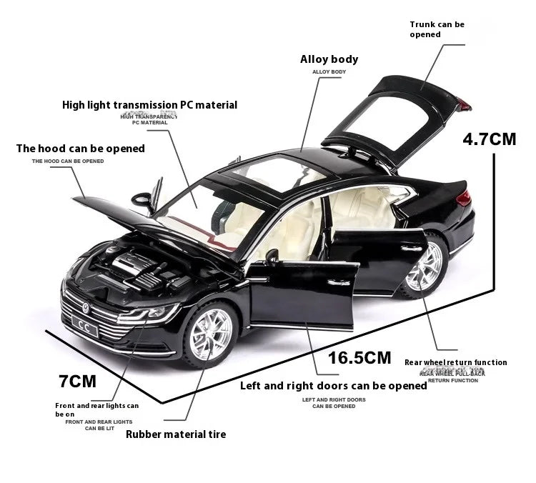 1:32 Scale Volkswagen CC Alloy Car Diecast Model Collect Hobby Model Ornaments Gift For Friend Boys Sound Light Pull Back Toys