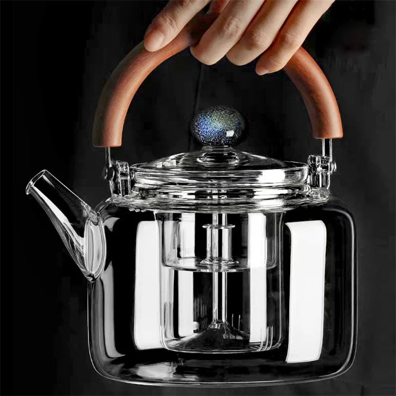 1100ml Suction Handle Beam Glass Teapot With Tea Strainer Infuser Steaming and Boiling Flower Tea Puer Dual-use Tea Pot