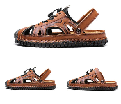 Shoes Summer Slippers Genuine Leather Non-slip Beach Shoes Male Outdoor Casual Sandals Slippers Handmade Sewing