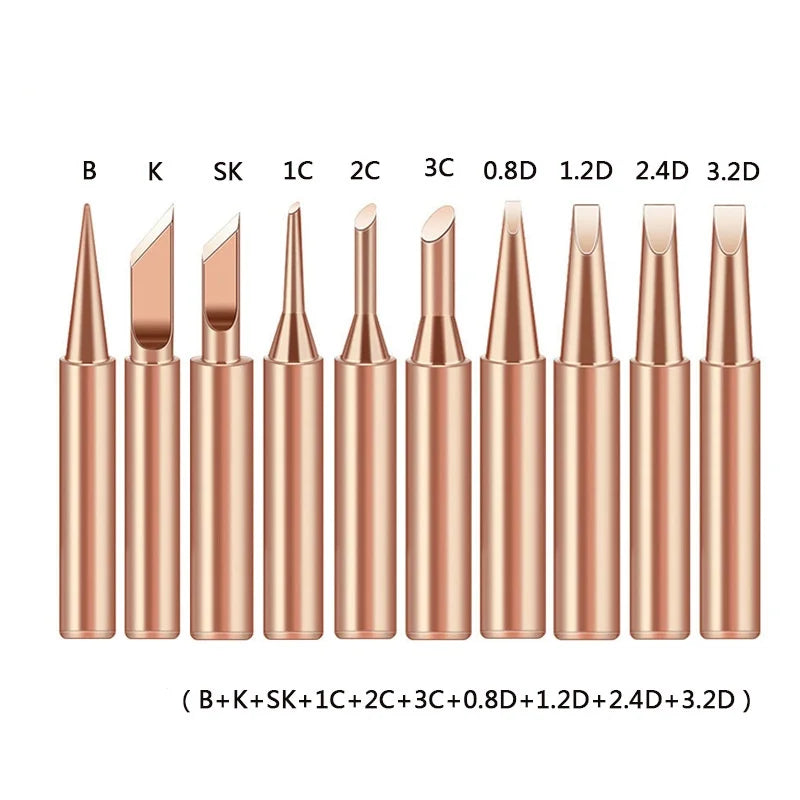 10Pcs Soldering Iron Tip Pure Copper 900M Soldering Iron Head Set Inside Hot Bare Copper Electric Soldering Iron Welding Tools