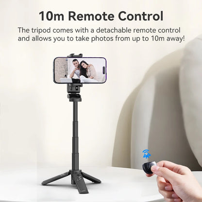 Tripod with Remote Folded Wireless Selfie Stick for Smartphone iPhone Android with Phone Clip Cold Shoe