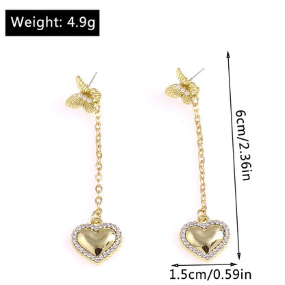 Korean Crystal Heart Earrings Pearl Butterfly Long Dangle Earring Trendy Jewelry