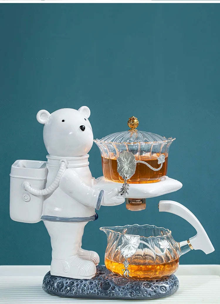 Heat-resistant Tea Infuser Glass Tea Maker Pot With Base New Astronaut  Kungfu Tea Set Automatic  Glass Teapot