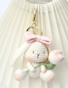 2 Pcs Kawaii Handmade Knitted Yarn Wool Rabbit Doll Keychain Pendant Cartoon Crochet Animal Dolls Home Room Decor Christmas Gift