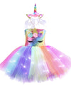 Girl Unicorn Dresses for Girls Tutu Princess Party Dresses with LED Lights Flower Birthday Party Cosplay Costume Girls Clothing