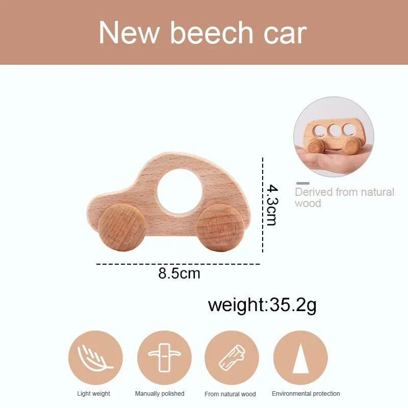 Baby Wooden Car Wooden Child Block For Babies BPA Free Organic Beech Animal Shape Baby Toy  Car Montessori Toys  Handmade Crafts