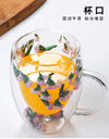 Double Wall Glass Coffee Mugs Double Insulated Glass Cup 350ml Flower Design