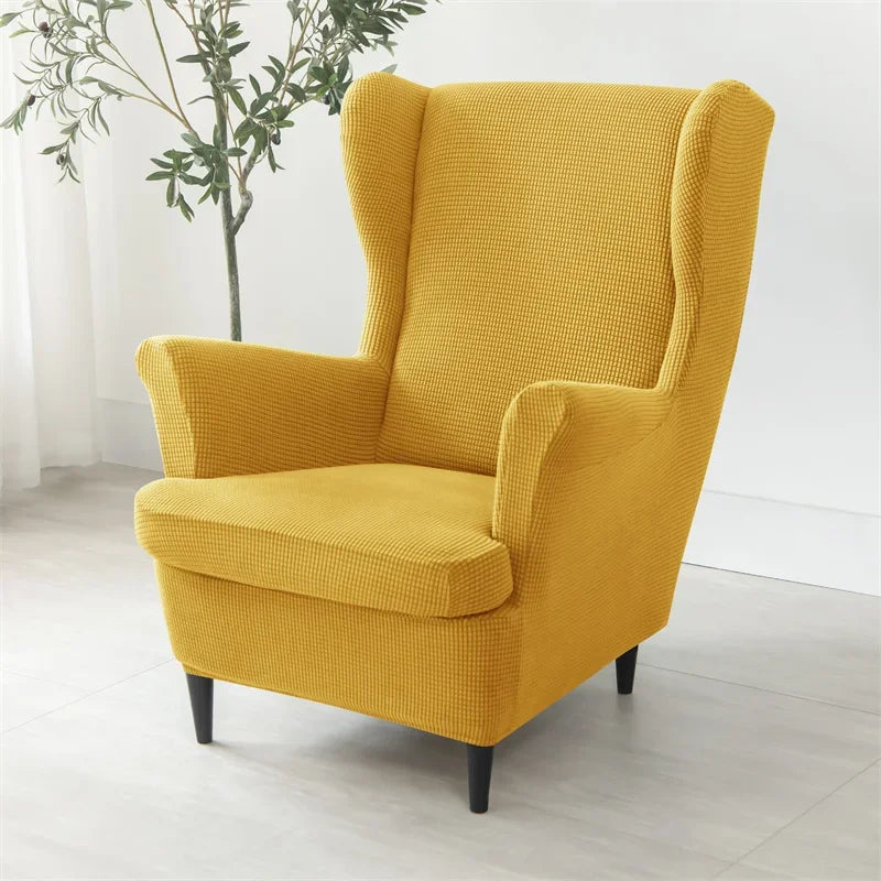 Polar Fleece Stretch Wing Chair Cover Elastic Single Wingback Chairs Covers with Seat Cushion Cover Relax Armchair Slipcovers