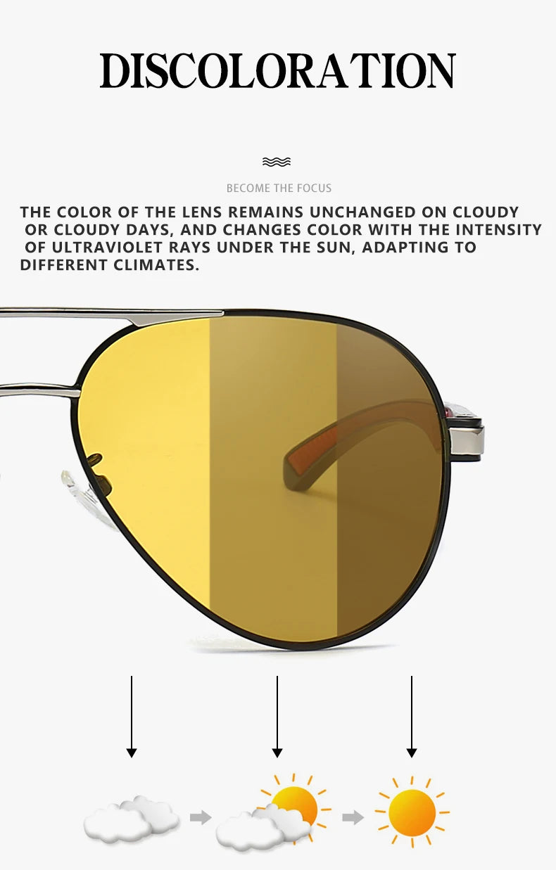 Pilot Photochromic Polarized UV400 Day Night Vision Driving Sunglasses for Men Women