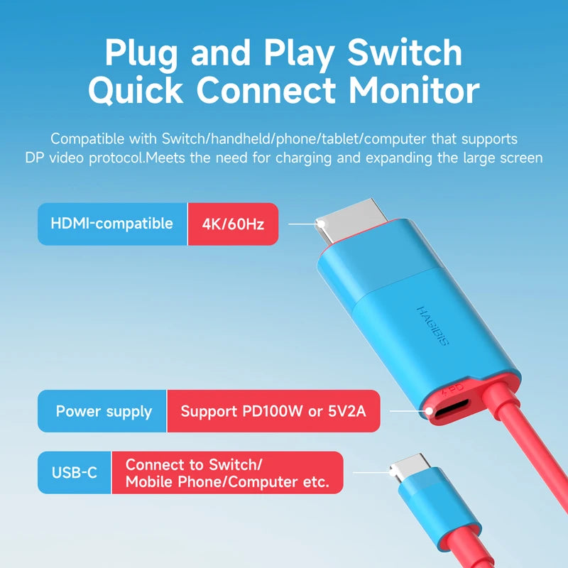 Switch Dock for Nintendo Switch/OLED USB C to HDMI-Compatible Cable Adapter 4K60Hz 100W PD for Laptop SteamDeck ROG Ally