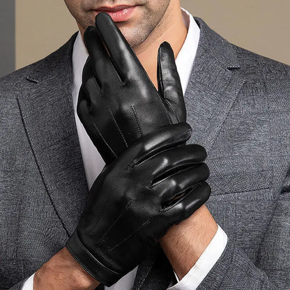 Spring Gloves Men Real Leather Gloves Touch Screen Black Real Sheepskin Thin Warm Driving Gloves