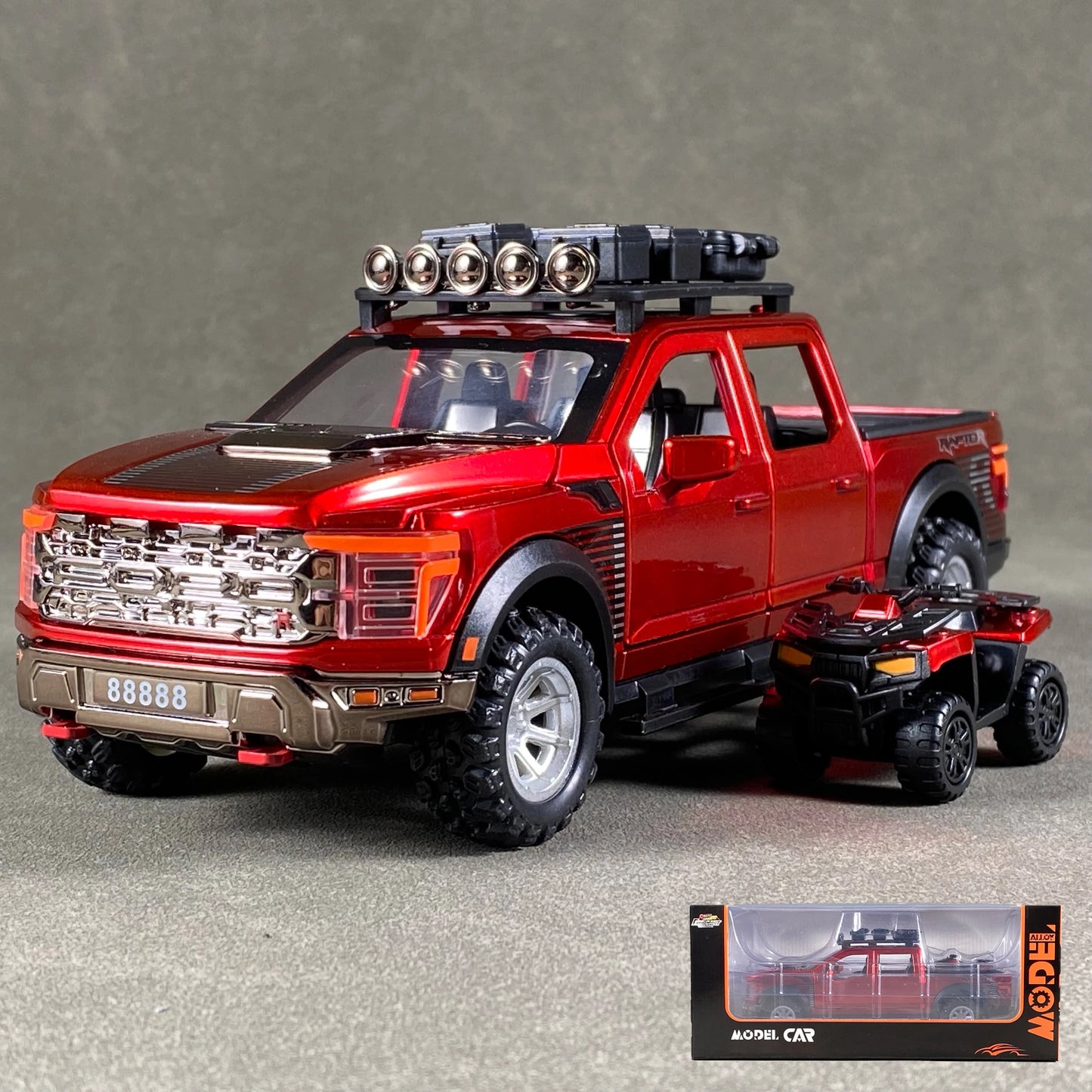 1:24 F150 Off Road Pickup Truck Alloy Diecast Metal Model Sound & Light Pull Back Toy Trendy Display Birthday Present For Friend