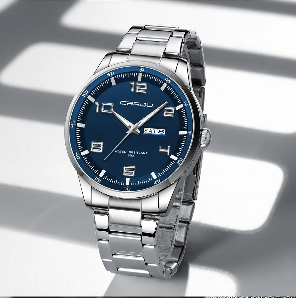 Men Luxury Watches Stainless Steel Quartz Auto Date Clock with Luminous Hands Relogio Masculino