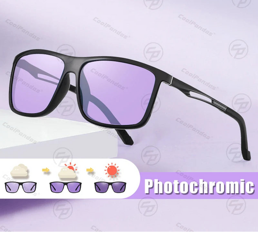 Square Retro Photochromic Polarized UV400 Purple Lens Sunglasses for Men Women