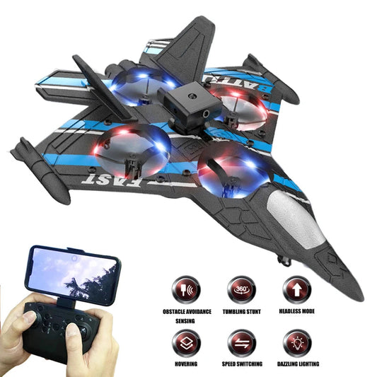 RC Plane with Camera Helicopter Remote Control Aircraft Obstacle Avoidance Fighter 2.4G Airplane EPP Foam Plane Toys