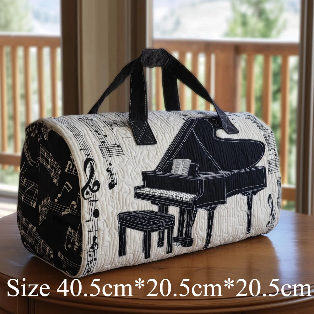 3D Printed Quilted Music Tote Bag Guitar Piano Floral Rose Design Travel Duffle Bag Carry on Luggage Unique Weekender Bag