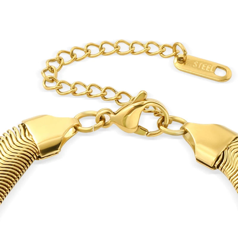 Minimalist Stainless Steel Snake Chain Bracelet for Women Gold Color Wide Chain Bracelets Bangles