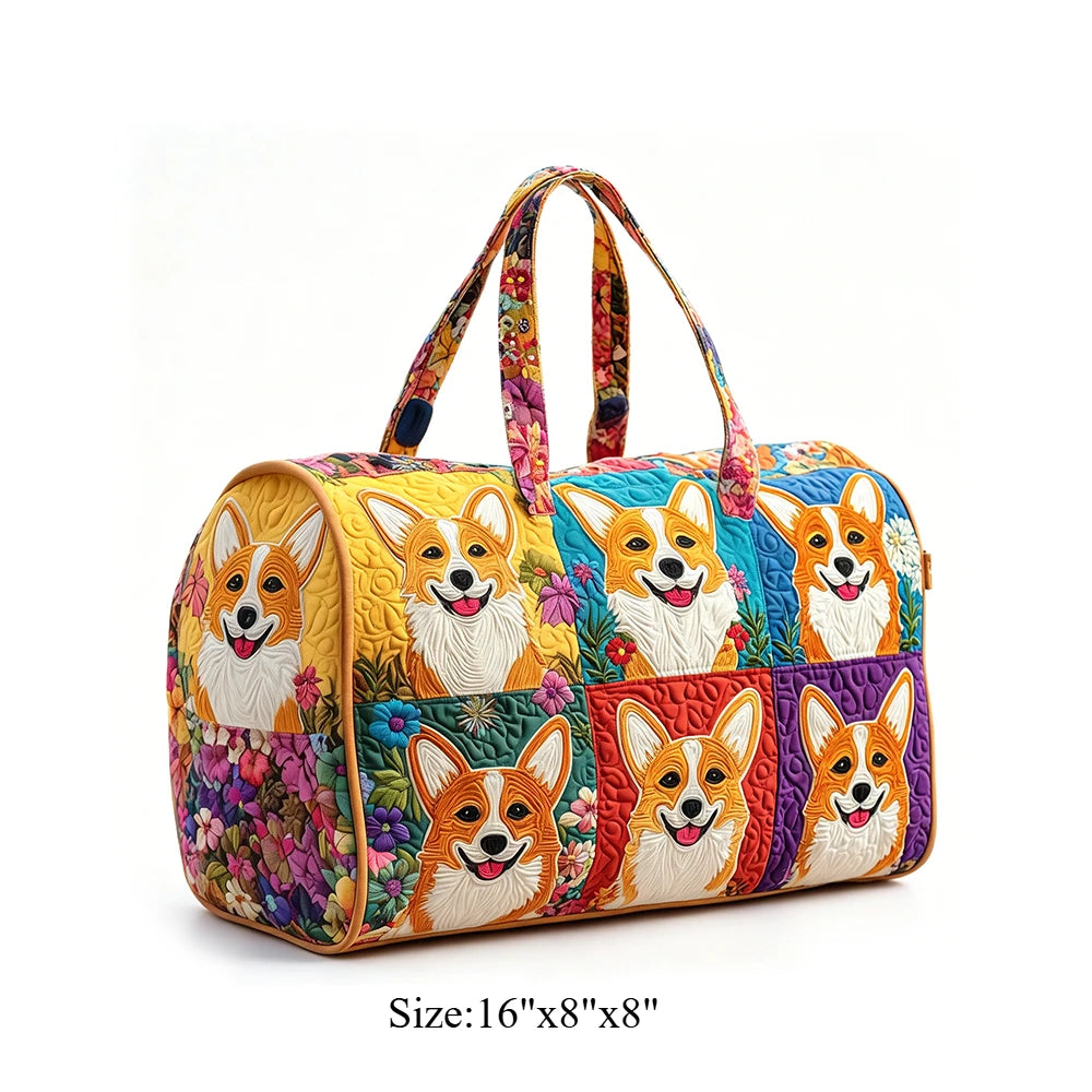 Corgi Dog Quilted Duffel Bag Women Weekender Bag 3D Animal Print Travel Tote Bag Summer Vacation Gym Overnight Luggage Pet Lover