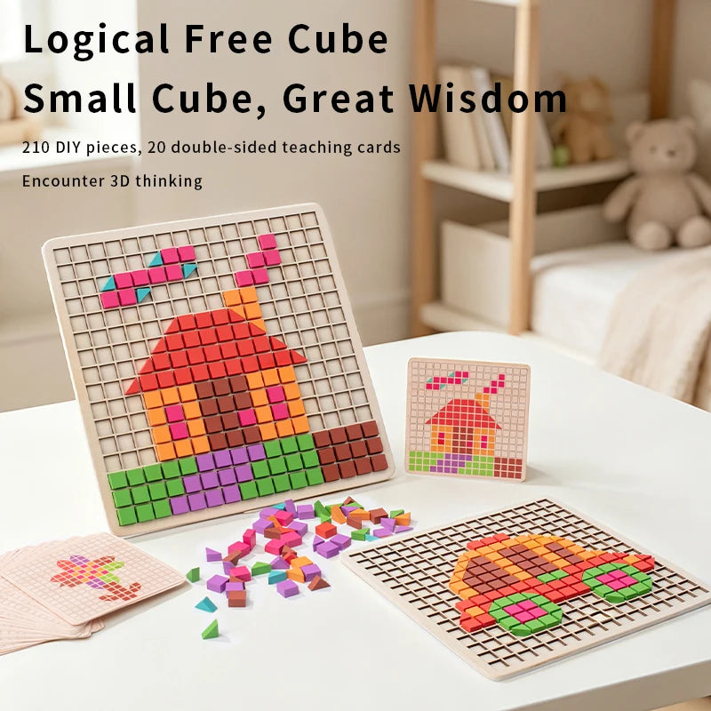 Wooden Pixel Mosaic Pattern Blocks Puzzle Game
