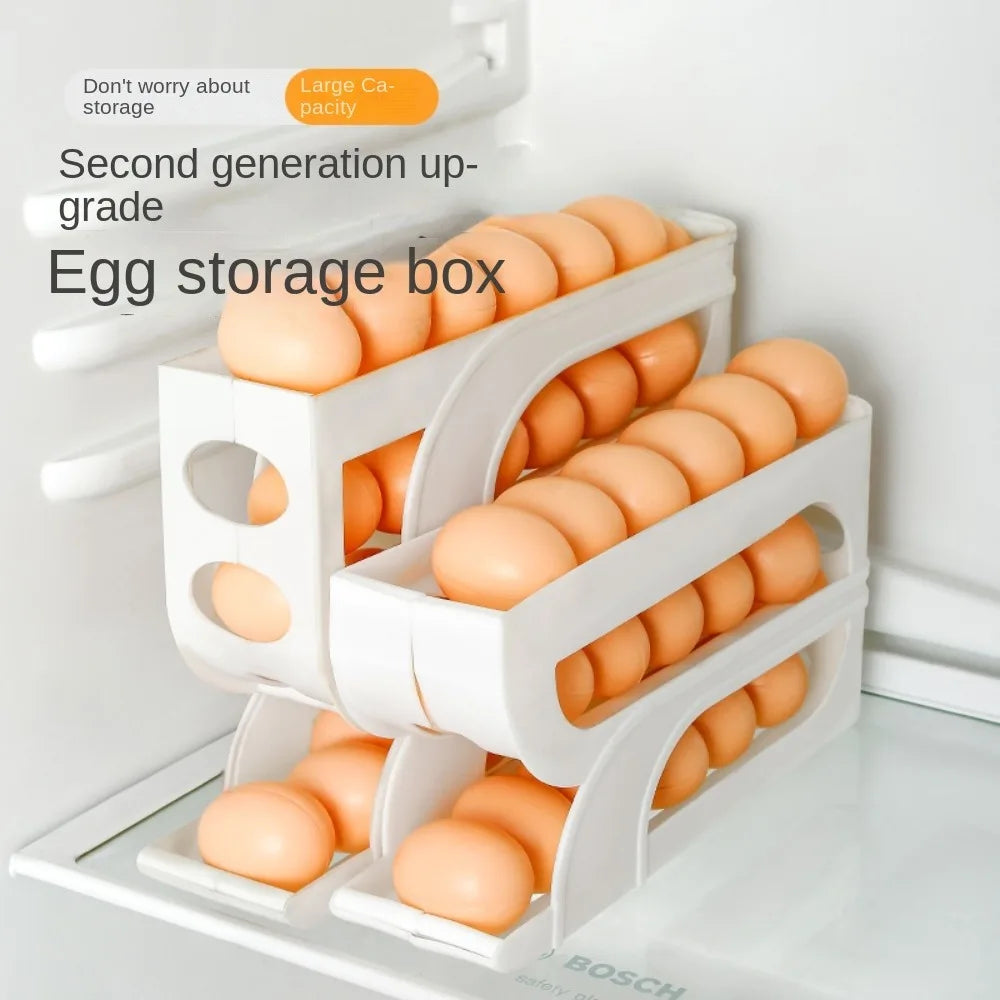Large Capacity 3/4-Layer Automatic Egg Roller – Space-Saving Refrigerator Egg Storage Box for Kitchen