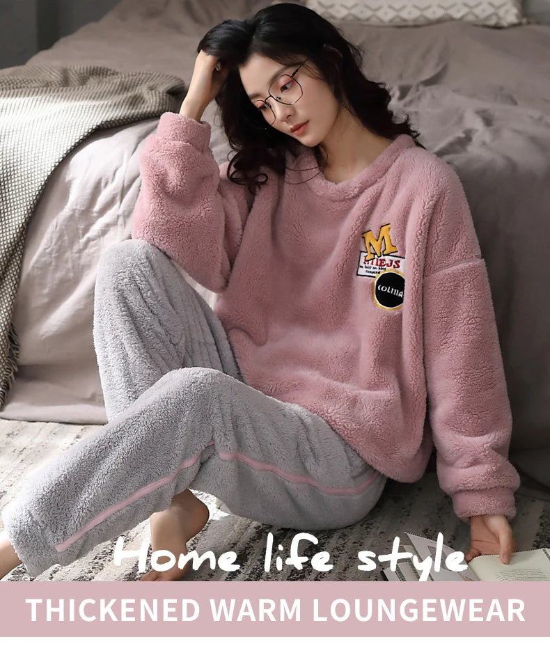 Women’s Winter Flannel Pajama Set – Warm, Thick Coral Fleece 2-Piece Loungewear