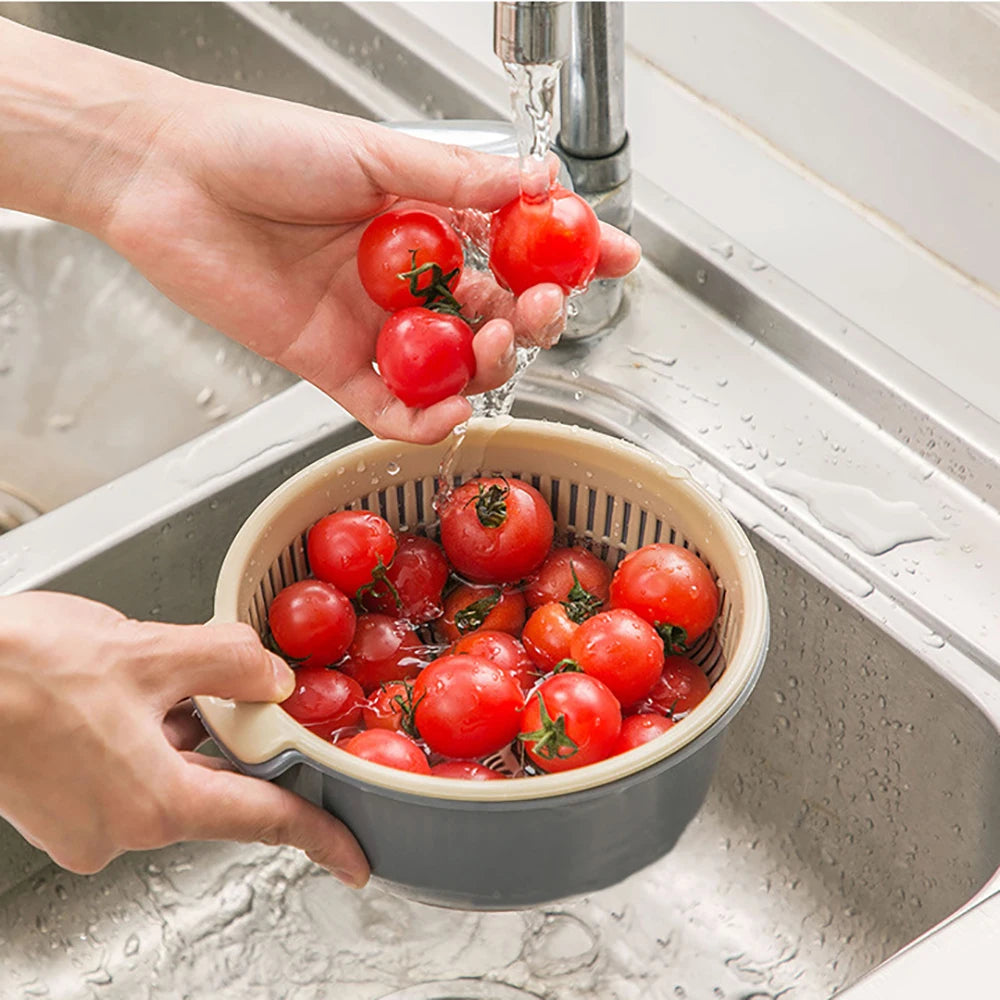 Kitchen Fruit Tray Removable Double Layer Fruit Vegetable Basin Draining Basket Creative Household Washing Basket Kitchen Tool