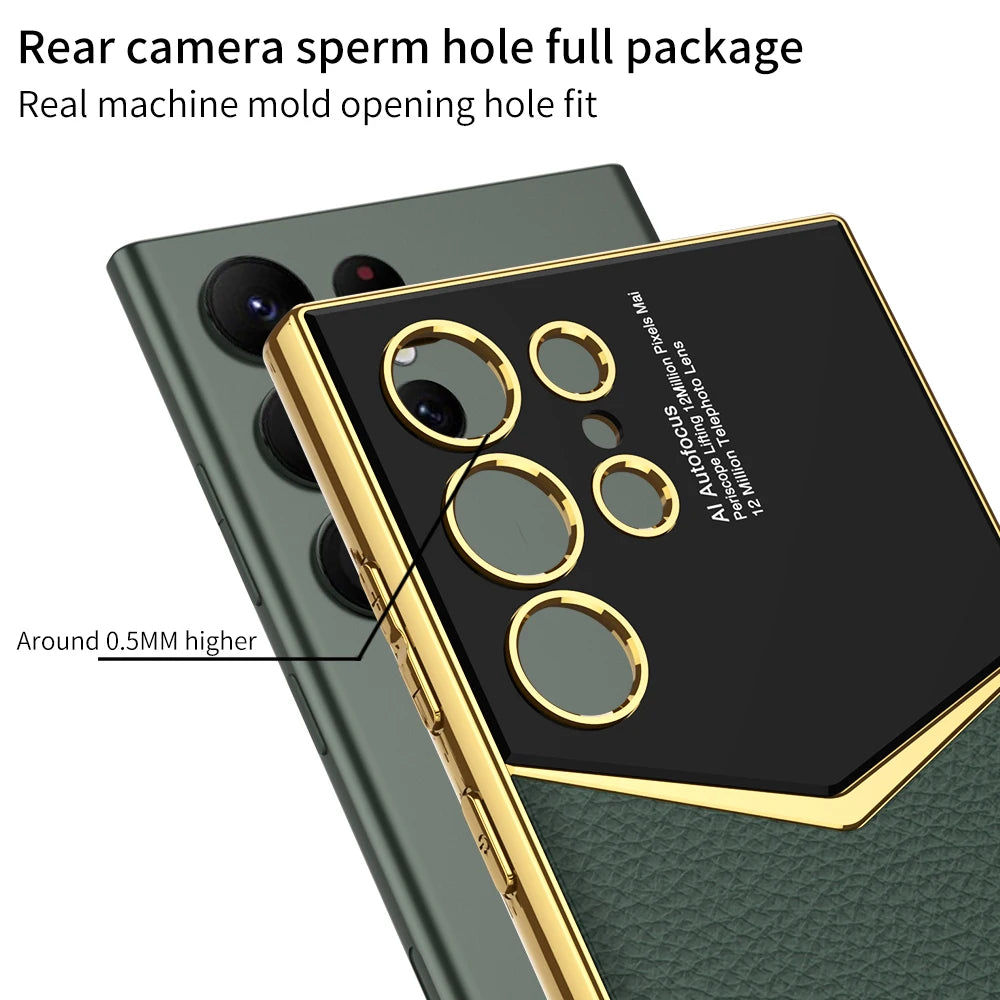 Electroplated Leather Shockproof Case for Samsung Galaxy S26 / S25 / S24 Ultra – Full Coverage Soft Silicone Protective Back Cover with Card Holder