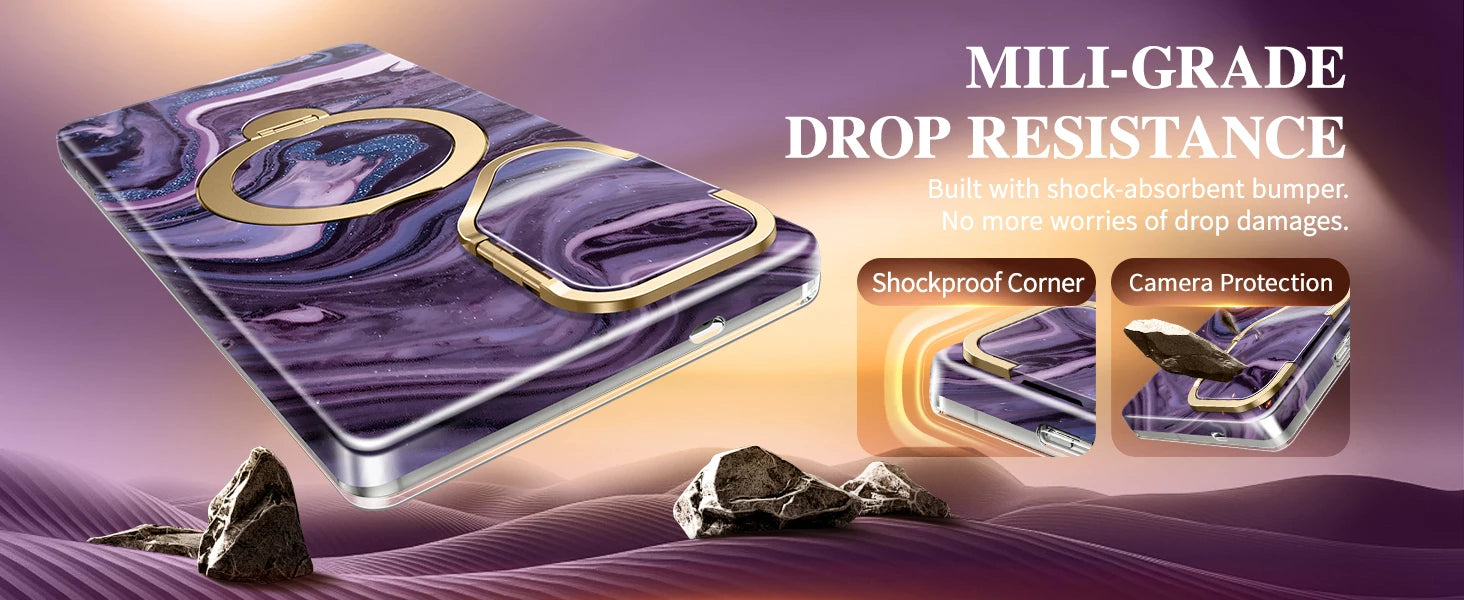 for Samsung Galaxy S25 Ultra with 360° Spin  Magsafe Stand Camera Cover Stand Drop Protection Marble Phone Cover