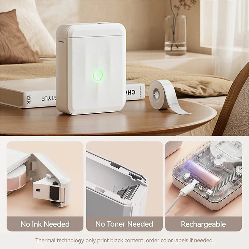 D110 Mini Thermal Label Printer, Portable Bluetooth Label Maker with Tape, Inkless 203 DPI, USB-C Rechargeable