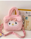 Sanrio Cartoon Plush Shoulder Bags Hello Kitty Kuromi Melody Cute Crossbody Bag Anime Children Handbag