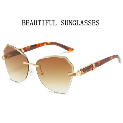 Cat Eye Rimless Sunglasses Women Luxury Fashion Glasses Vintage Shades