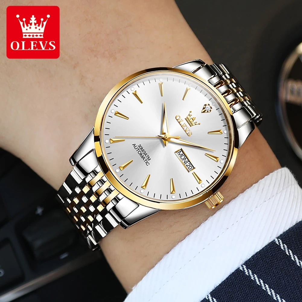 Dual Calendar Display Automatic Watch Stainless steel Luminous Waterproof Luxury Brand Business Men's Wristwatch