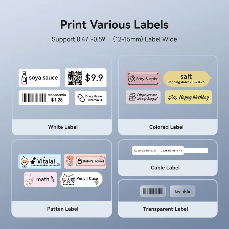 D11 Mini Thermal Label Printer 300DPI, Bluetooth Wireless Inkless Sticker Maker, Portable Label Printer for Android & iOS