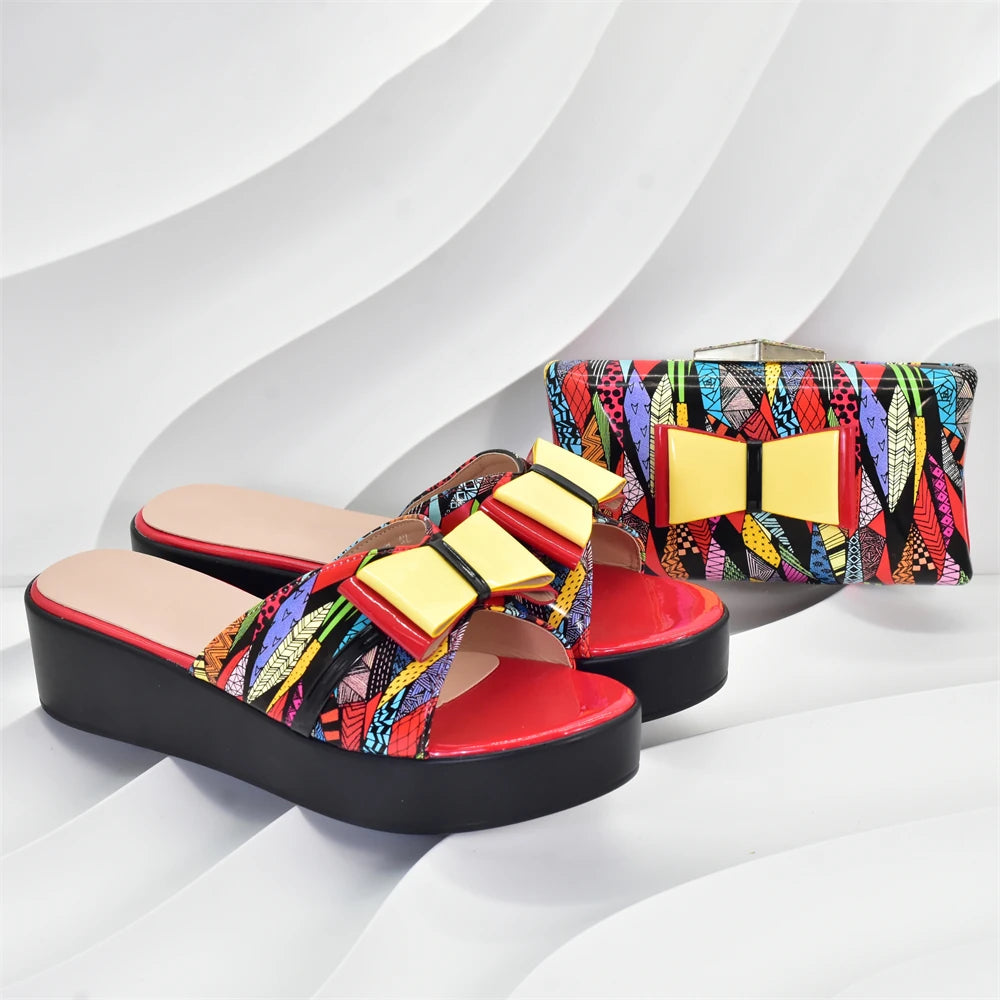 Latest African Shoes and Bags Matching Set Patent Leather Womens Platform Heels Handbags and Shoes Set Mixed Colors Women Pumps