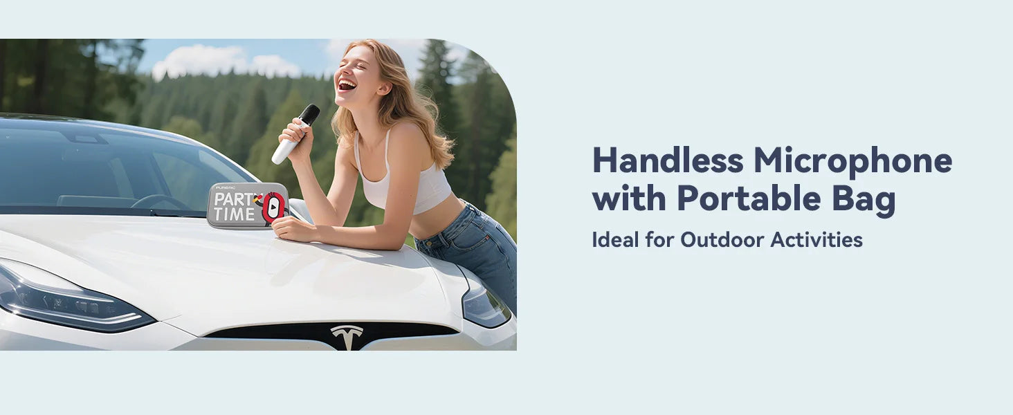 Tesla Karaoke Mic with Portable Bag, Wireless Mic with 8 Joy Effects, Rechargeable Mic with Type-C & Aux in Receiver